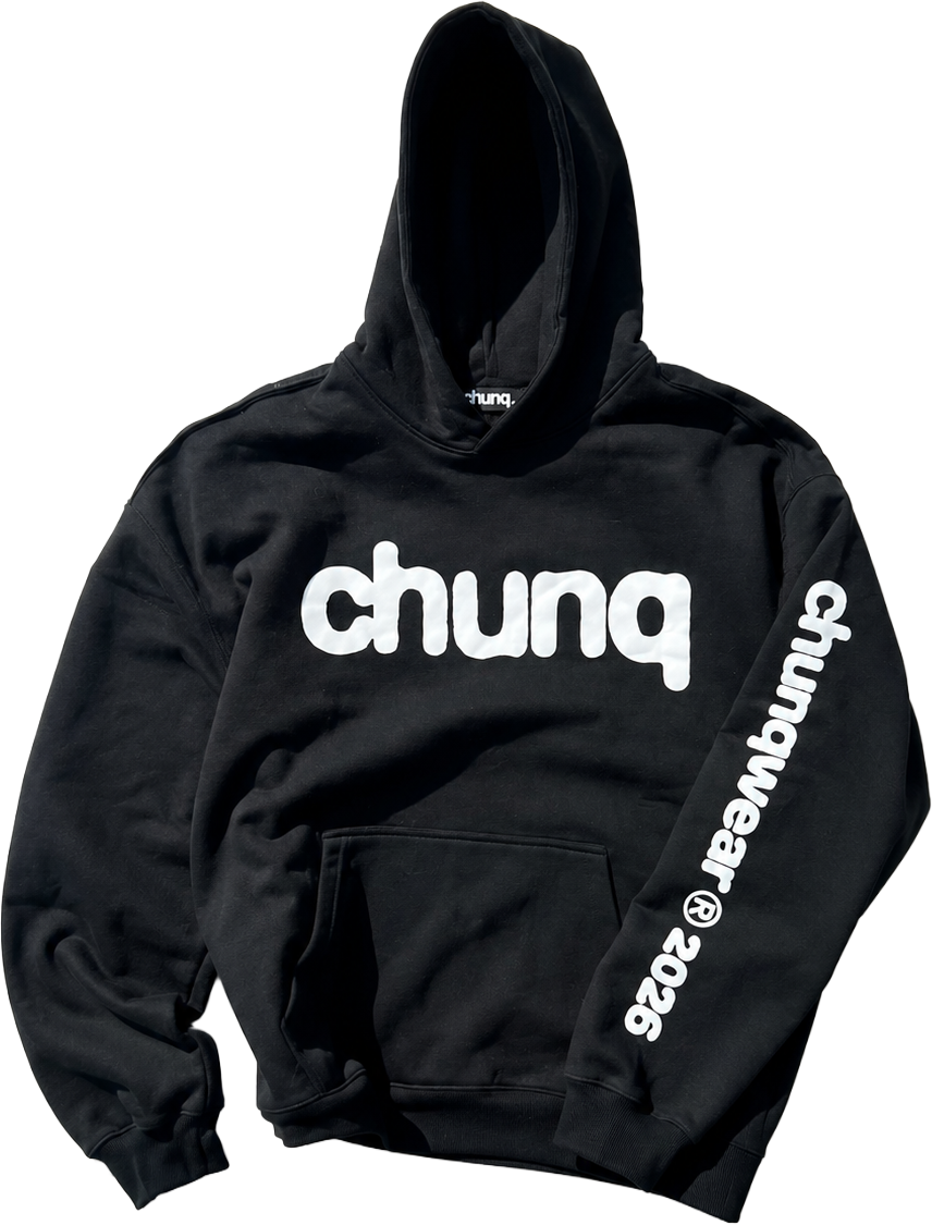 black 'hero' hoodie flat lay