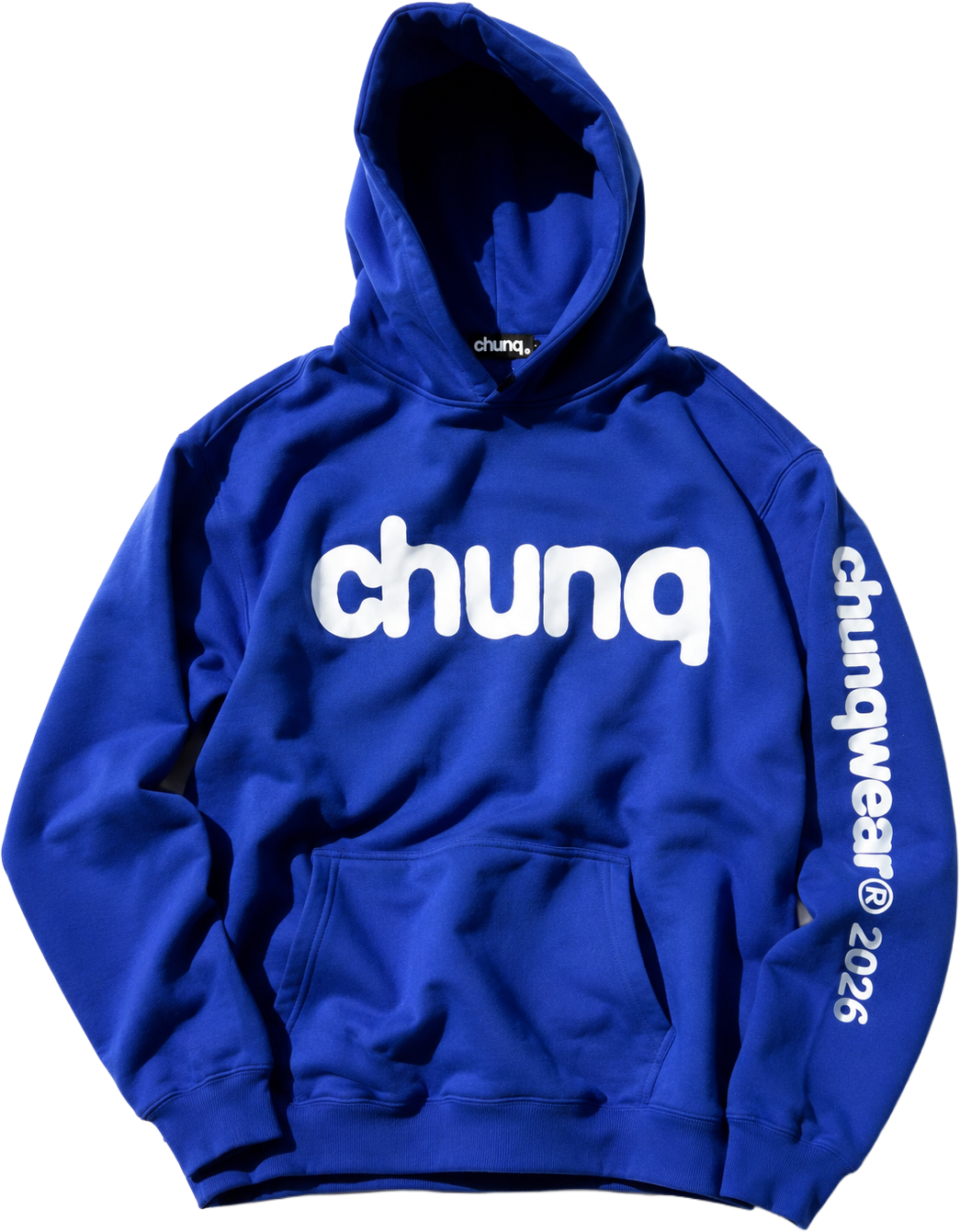 blue 'hero' hoodie flat lay