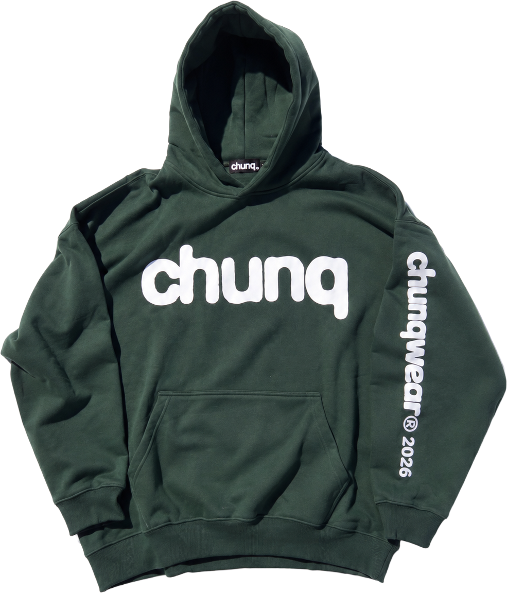 green 'hero' hoodie flat lay