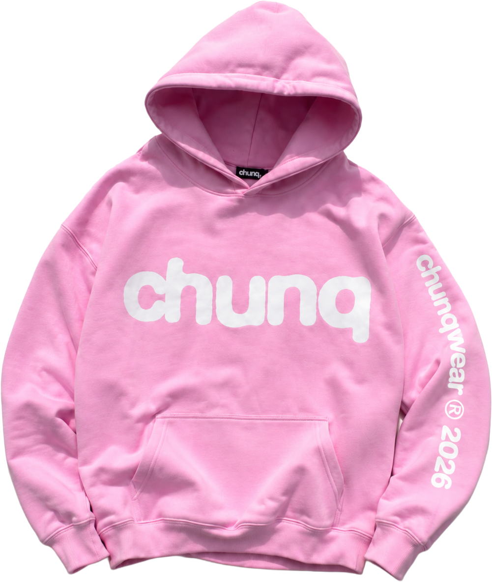 pink 'hero' hoodie flat lay