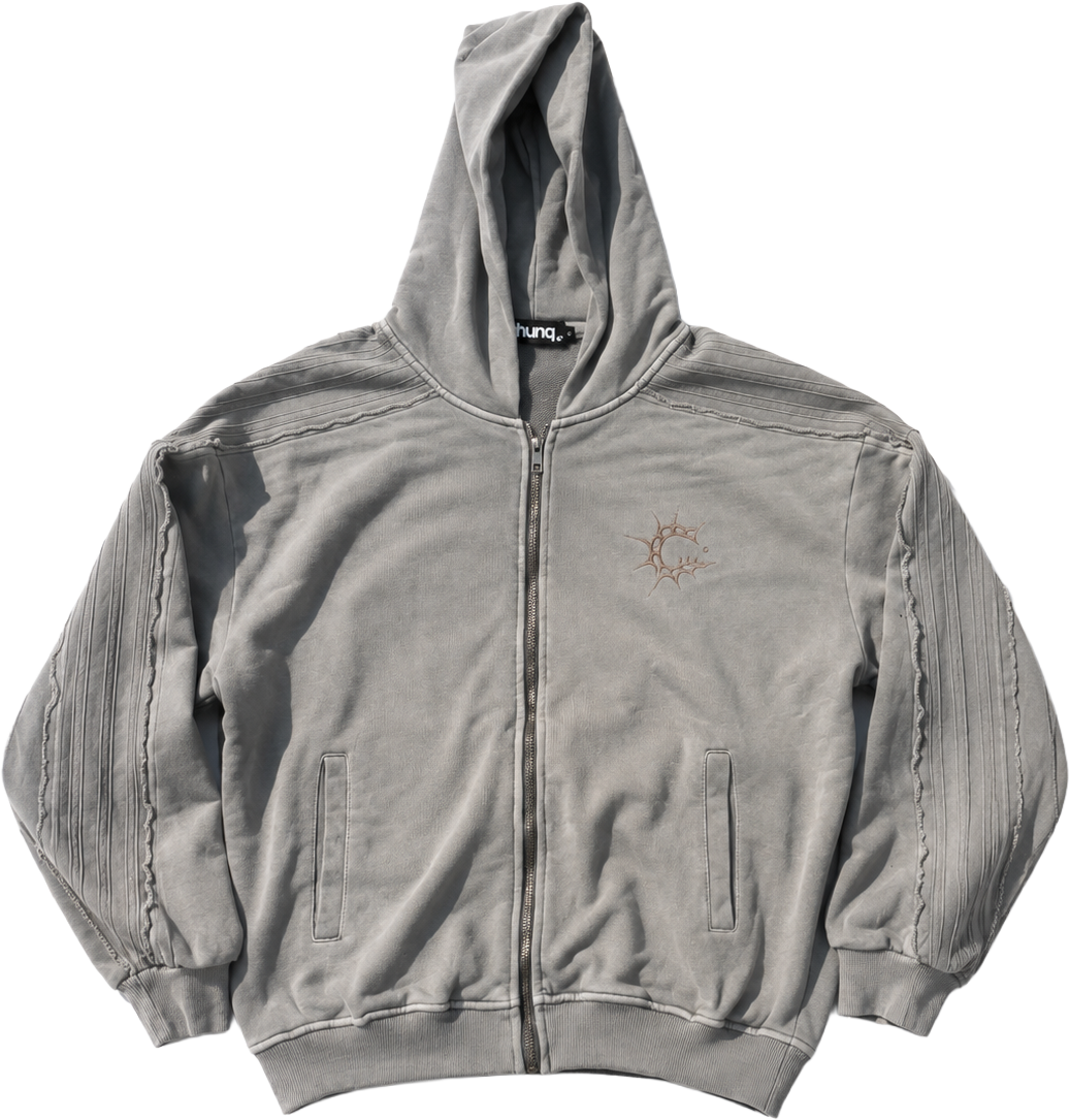 "chunqspike" zip-up hoodie front flat lay