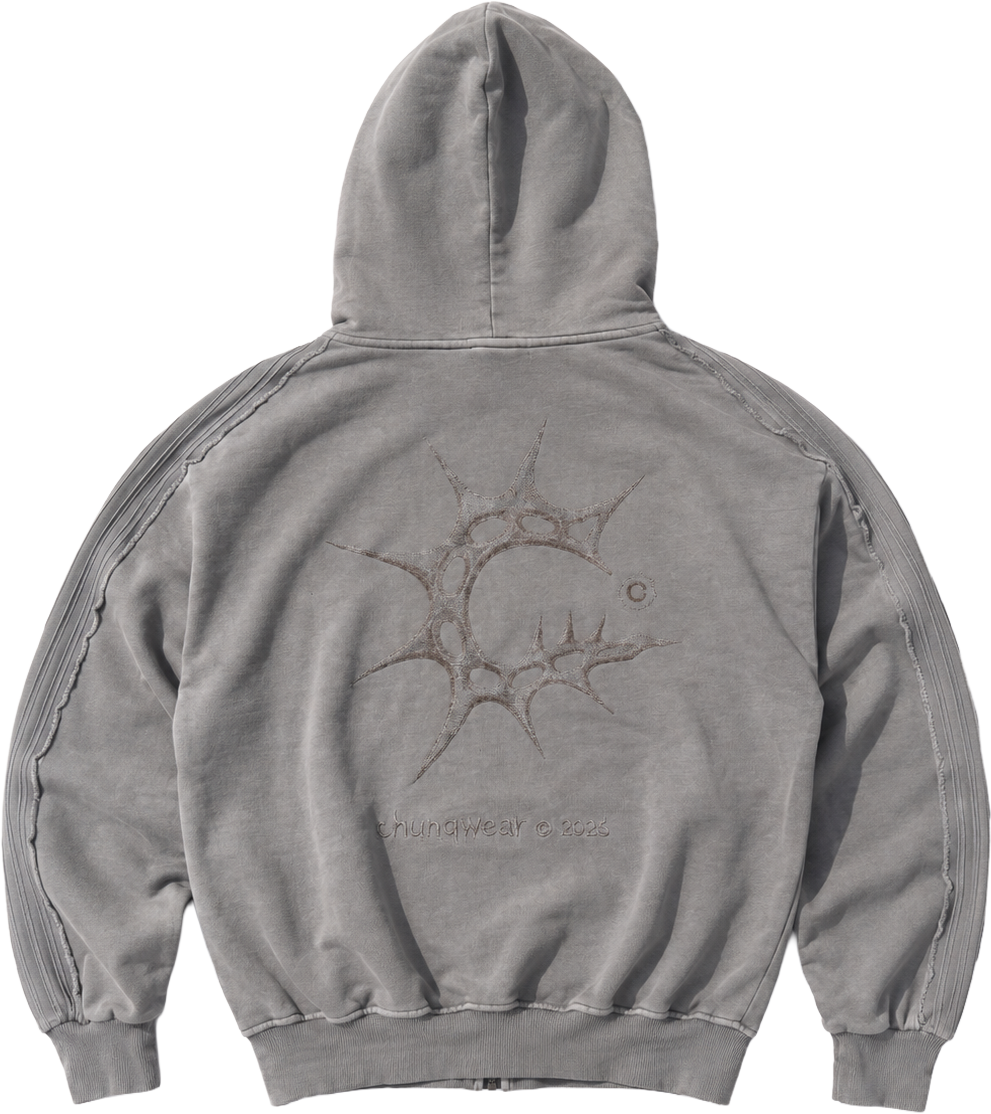 grey "chunqspike" zip-up hoodie flat lay