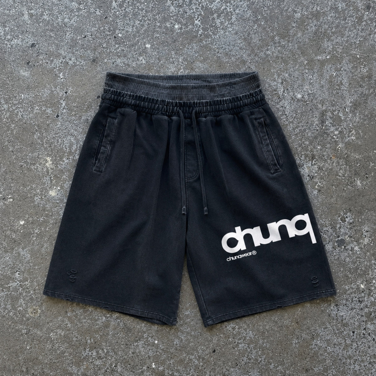 chunq double-layer baggy cotton shorts front